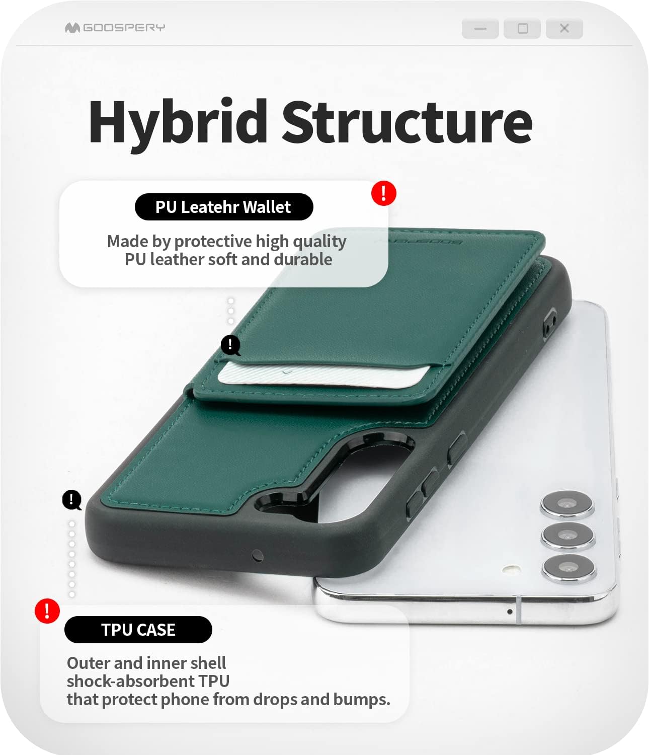 Goospery Balance Fit 5 Card Case. Dual Layer Lightweight Ultra Slim PU Leather, Durable Shockproof Protective Full Cover Wallet Designed for iPhone