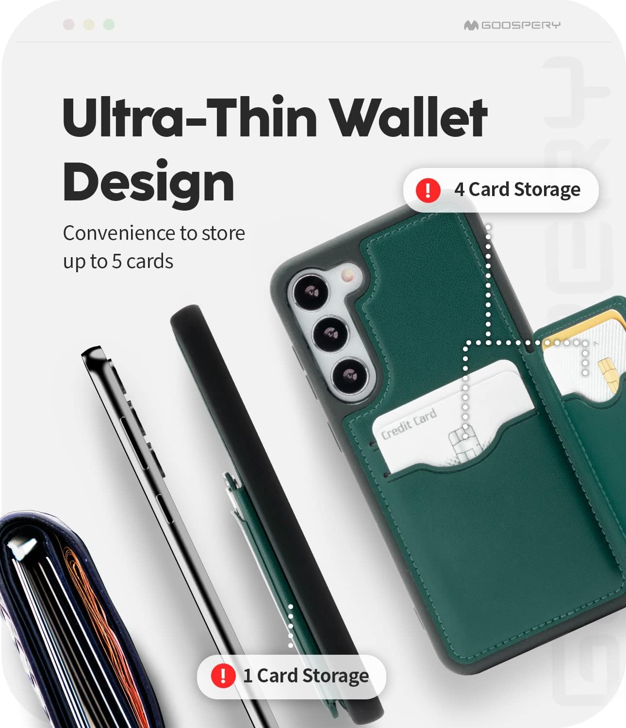 Goospery Balance Fit 5 Card Case. Dual Layer Lightweight Ultra Slim PU Leather, Durable Shockproof Protective Full Cover Wallet Designed for iPhone