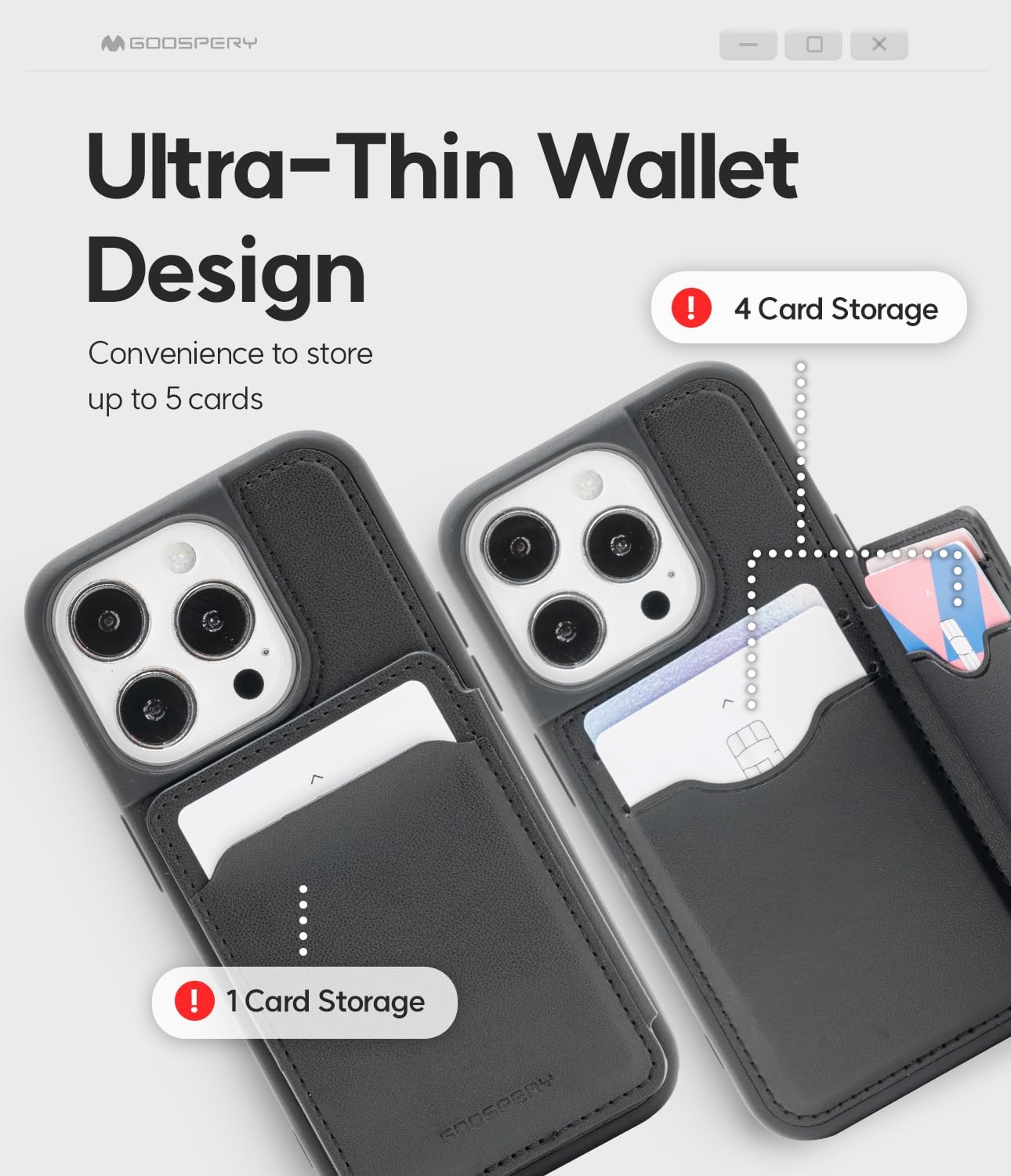 Goospery Balance Fit 5 Card Case. Dual Layer Lightweight Ultra Slim PU Leather, Durable Shockproof Protective Full Cover Wallet Designed for iPhone