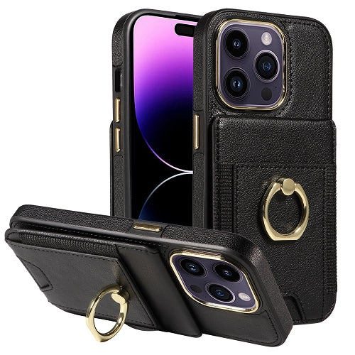 Premium Wallet Phone Case with Card Holder & 360° Ring Kickstand for iPhone 15 Series