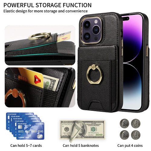 iPhone 15Pro Max Leather Back Wallet Ring Case