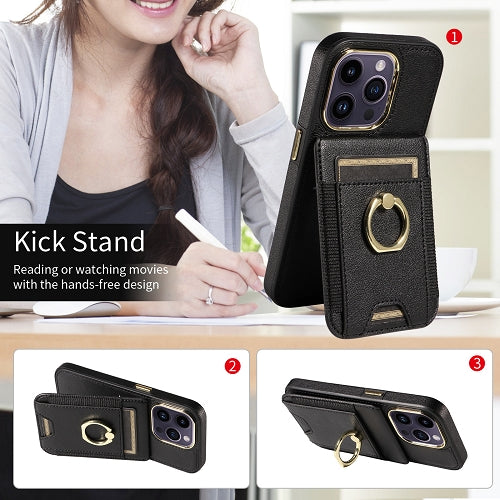 Premium Wallet Phone Case with Card Holder & 360° Ring Kickstand for iPhone 15 Series