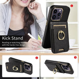 Premium Wallet Phone Case with Card Holder & 360° Ring Kickstand for iPhone 15 Series