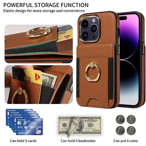 Premium Wallet Phone Case with Card Holder & 360° Ring Kickstand for iPhone 15 Series