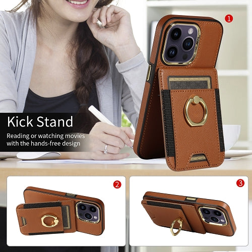 Premium Wallet Phone Case with Card Holder & 360° Ring Kickstand for iPhone 15 Series
