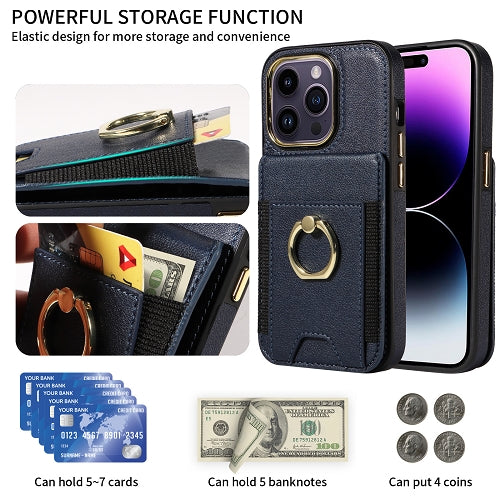 Premium Wallet Phone Case with Card Holder & 360° Ring Kickstand for iPhone 15 Series