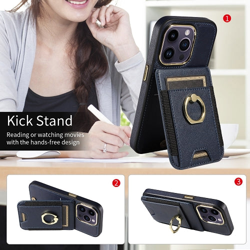 Premium Wallet Phone Case with Card Holder & 360° Ring Kickstand for iPhone 15 Series