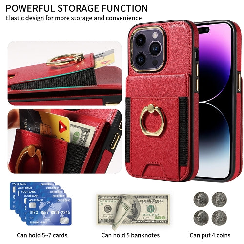 Premium Wallet Phone Case with Card Holder & 360° Ring Kickstand for iPhone 15 Series