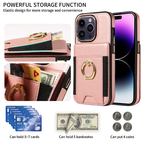 Premium Wallet Phone Case with Card Holder & 360° Ring Kickstand for iPhone 15 Series