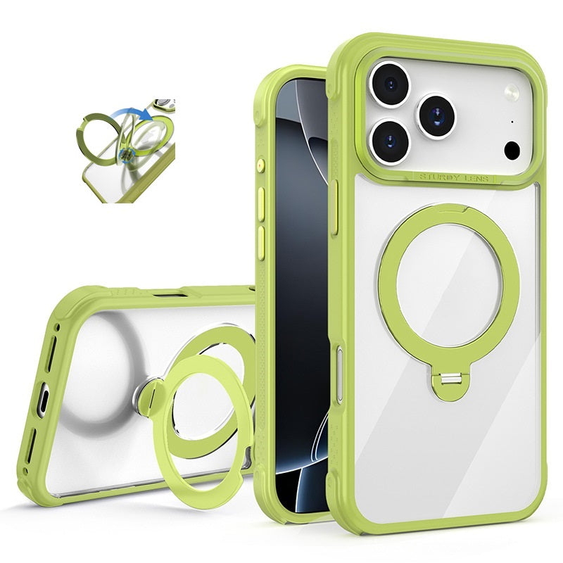 MagSafe Clear Case with 360° Rotating Ring Stand & Shockproof Frame for iPhone