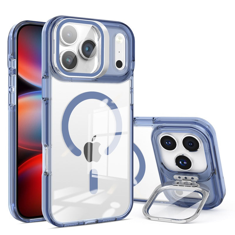 Clear Magnetic Kickstand Case with Shockproof Bumper & Camera Protection for iPhone 16 / 17 Series
