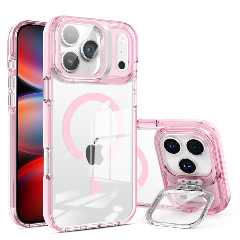Clear Magnetic Kickstand Case with Shockproof Bumper & Camera Protection for iPhone 16 / 17 Series