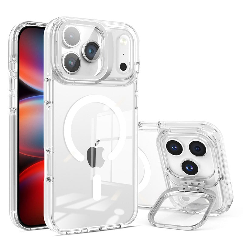 Clear Magnetic Kickstand Case with Shockproof Bumper & Camera Protection for iPhone 16 / 17 Series