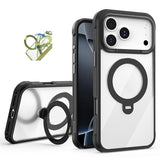 MagSafe Clear Case with 360° Rotating Ring Stand & Shockproof Frame for iPhone