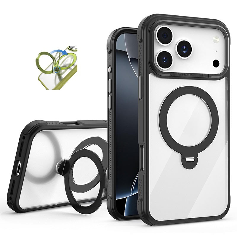 MagSafe Clear Case with 360° Rotating Ring Stand & Shockproof Frame for iPhone