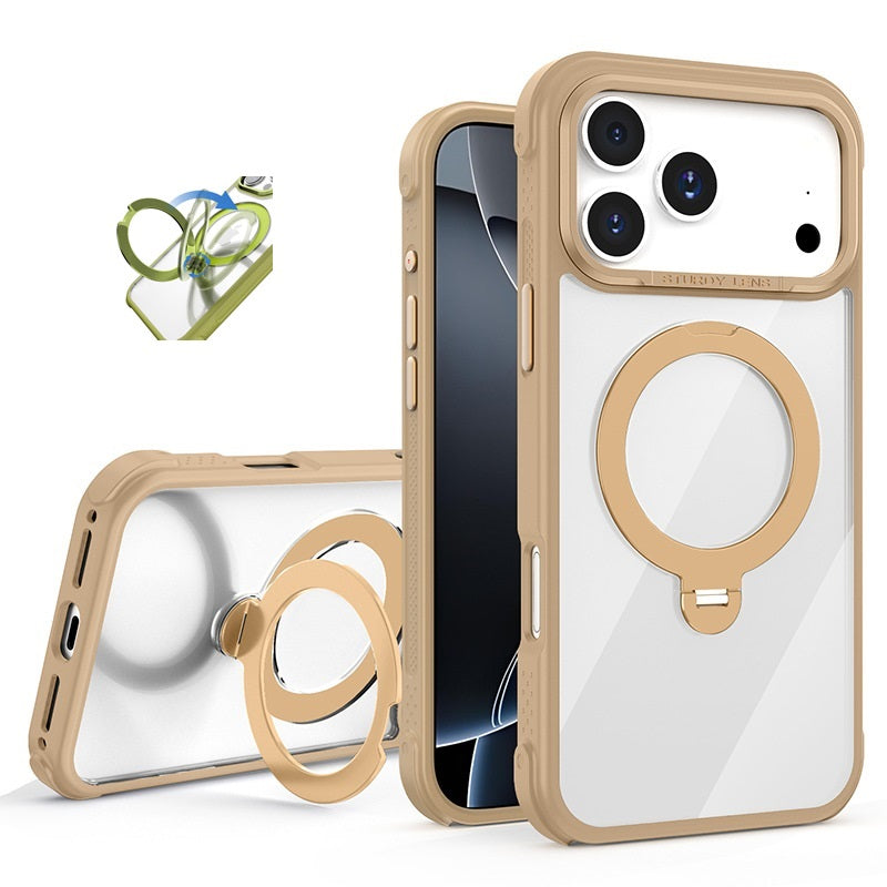 MagSafe Clear Case with 360° Rotating Ring Stand & Shockproof Frame for iPhone