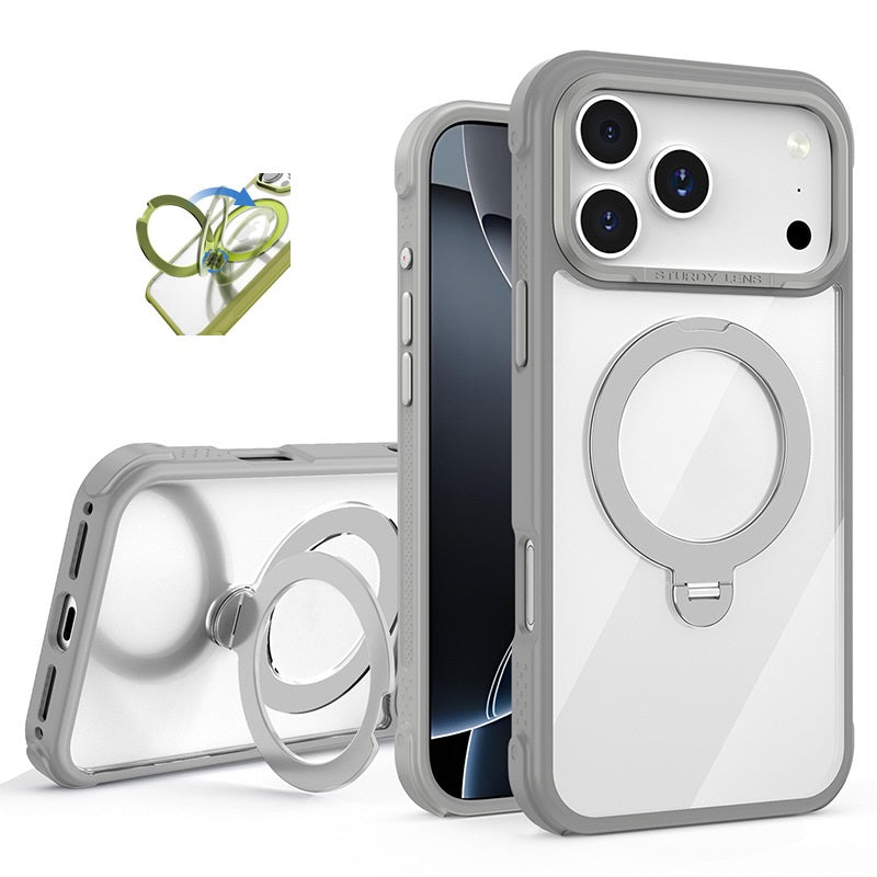 MagSafe Clear Case with 360° Rotating Ring Stand & Shockproof Frame for iPhone