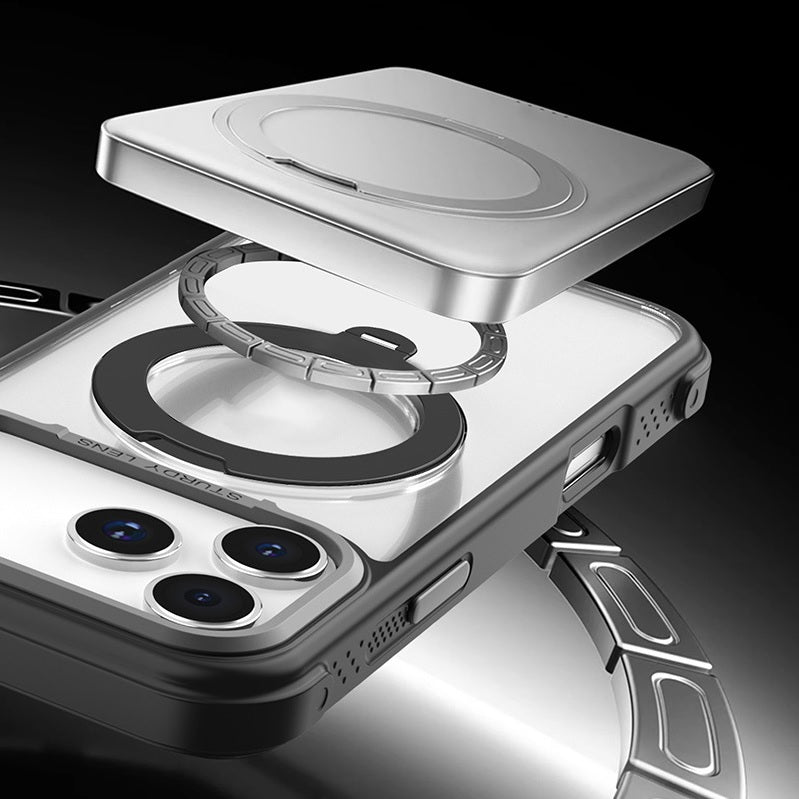 MagSafe Clear Case with 360° Rotating Ring Stand & Shockproof Frame for iPhone
