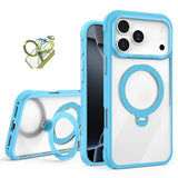 MagSafe Clear Case with 360° Rotating Ring Stand & Shockproof Frame for iPhone