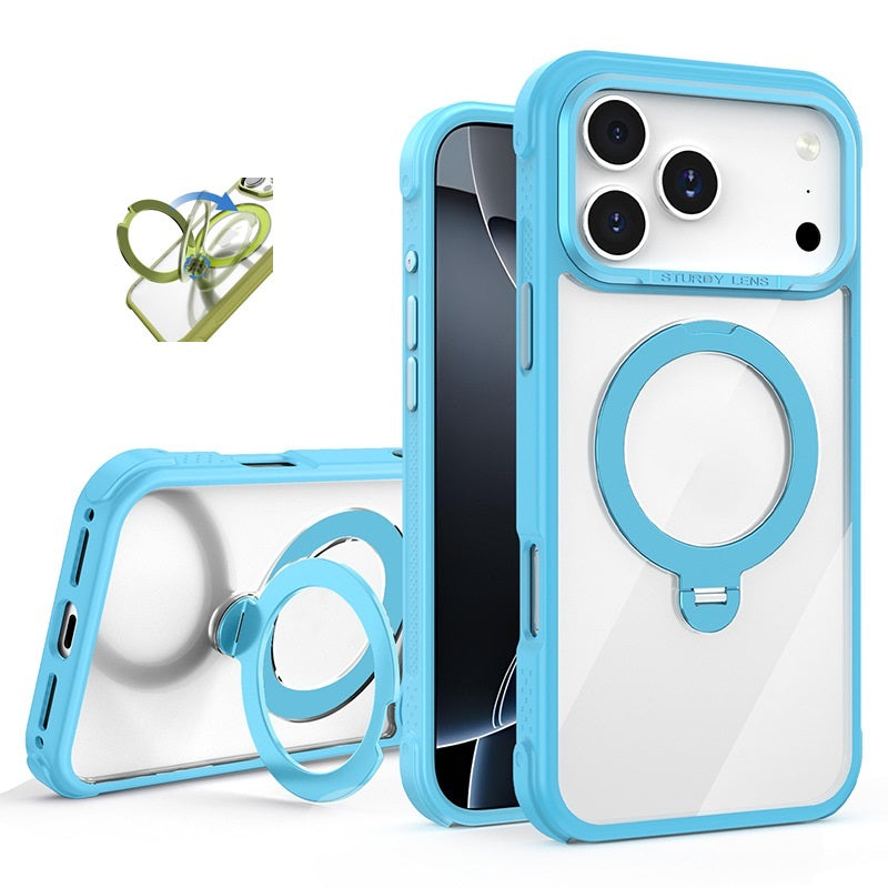 MagSafe Clear Case with 360° Rotating Ring Stand & Shockproof Frame for iPhone