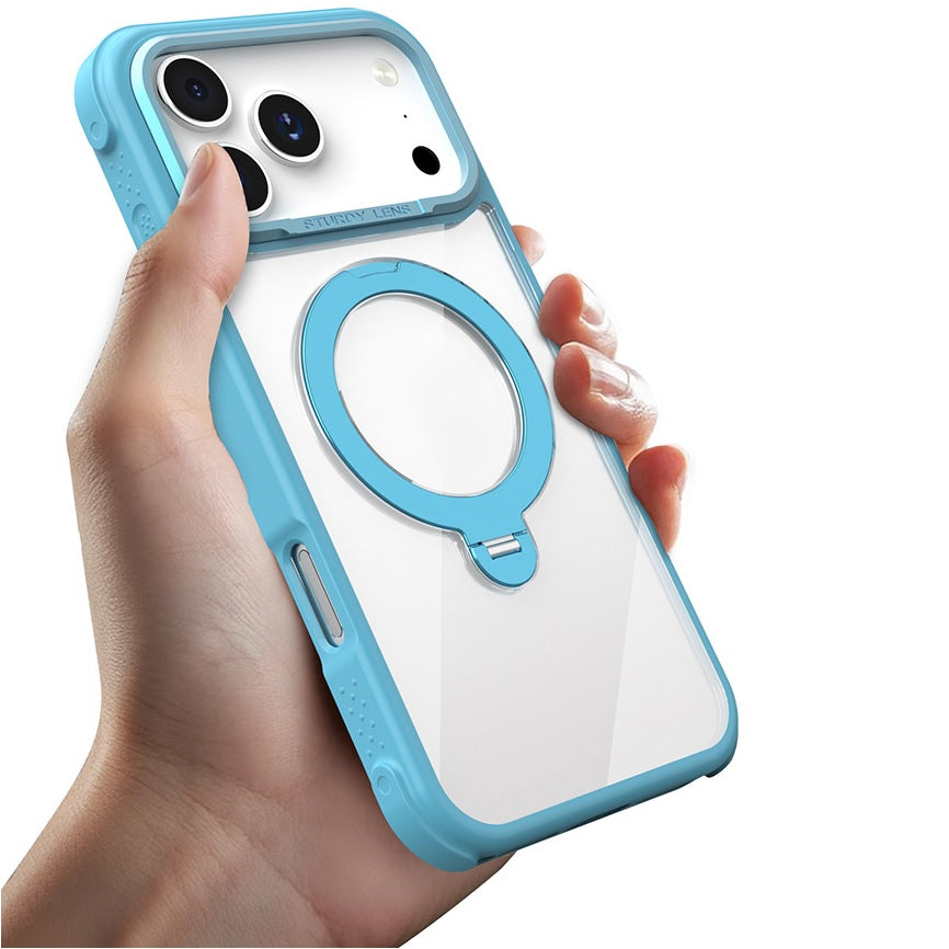 MagSafe Clear Case with 360° Rotating Ring Stand & Shockproof Frame for iPhone