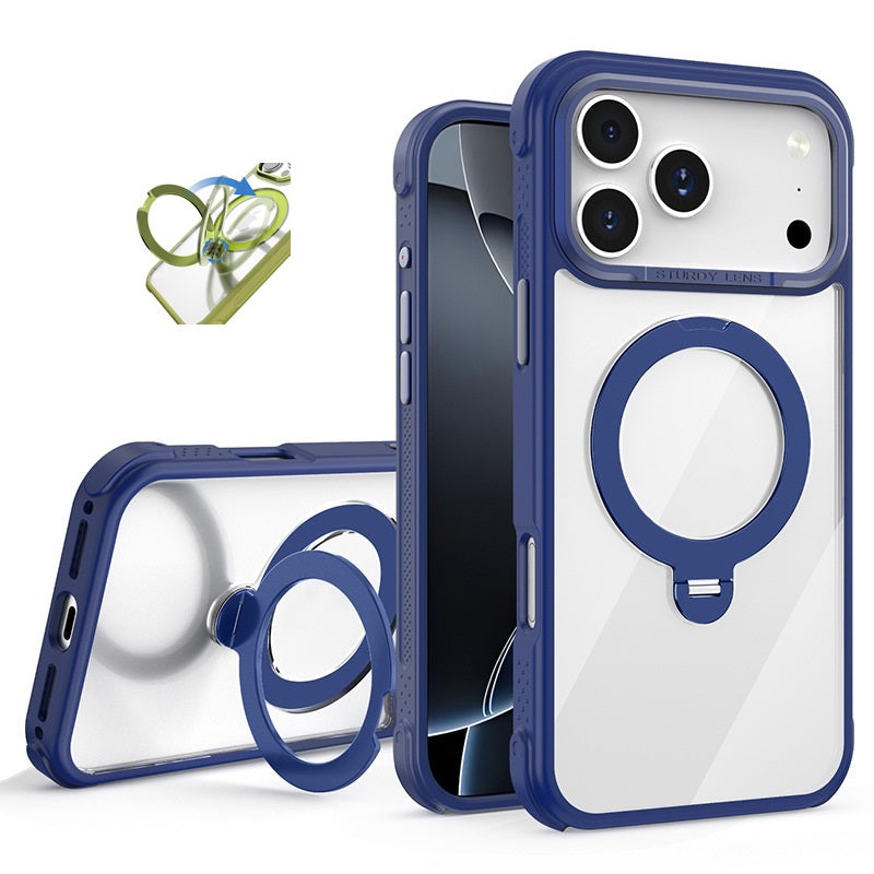 MagSafe Clear Case with 360° Rotating Ring Stand & Shockproof Frame for iPhone