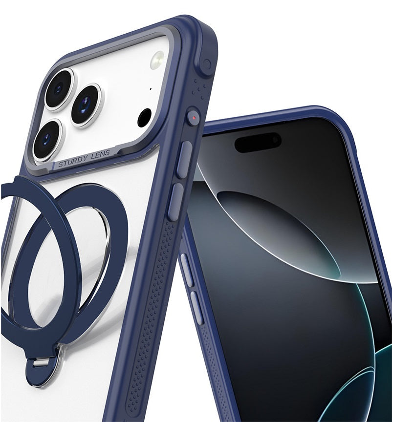 MagSafe Clear Case with 360° Rotating Ring Stand & Shockproof Frame for iPhone