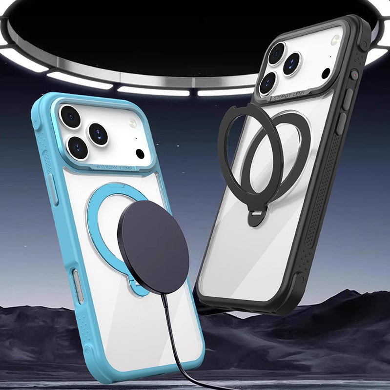 MagSafe Clear Case with 360° Rotating Ring Stand & Shockproof Frame for iPhone