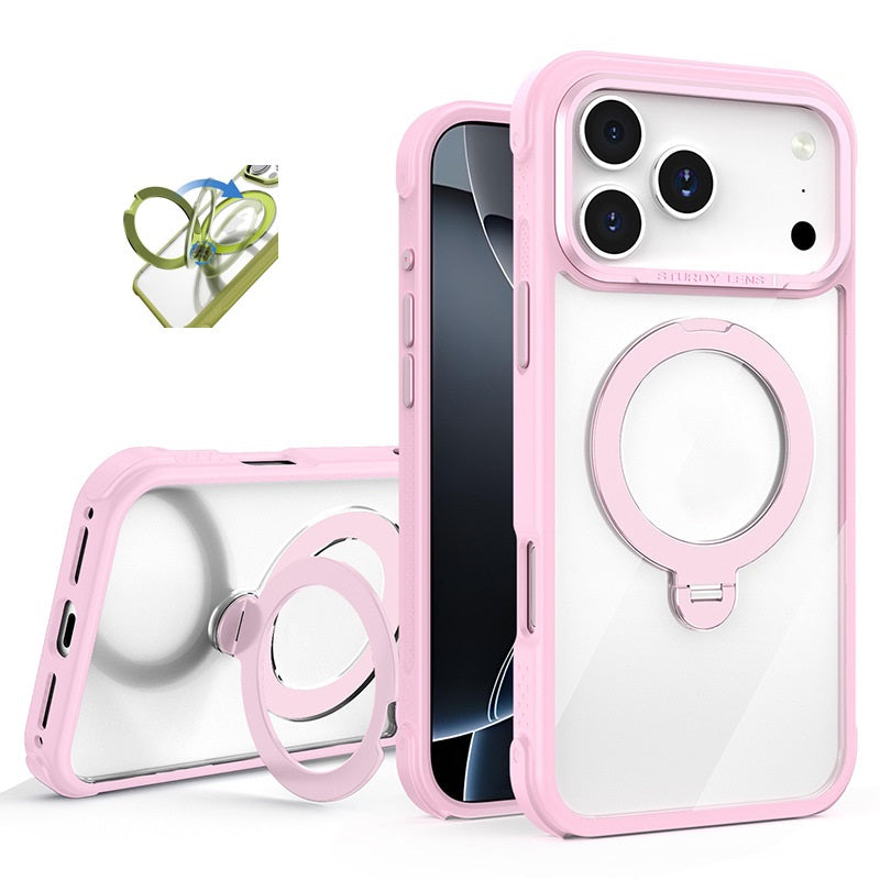 MagSafe Clear Case with 360° Rotating Ring Stand & Shockproof Frame for iPhone
