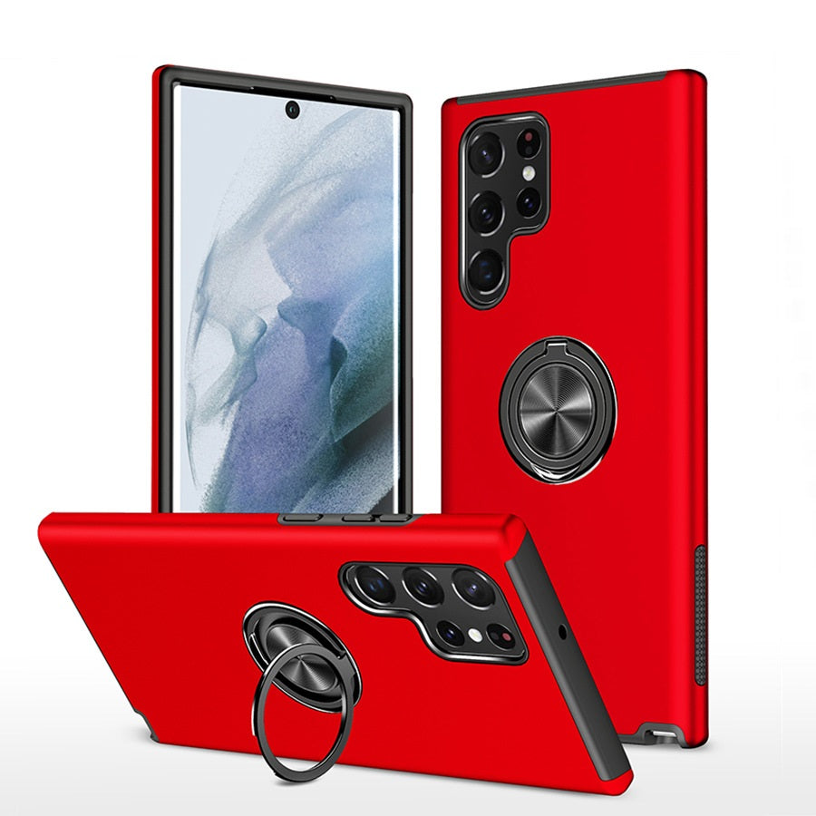 Matte Armor Case with 360° Ring Stand & Magnetic Plate Case for Samsung Galaxy S Series