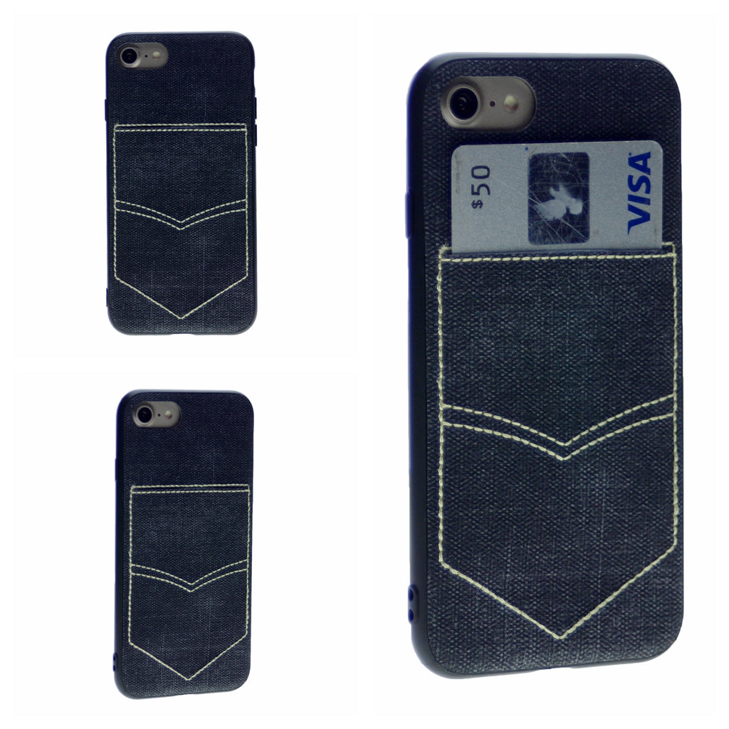 PC+TPU [1 Card] Wallet Card Slot Holder Denim Fabric Back Cover For iPhone 7 Plus, 8 Plus 5.5"