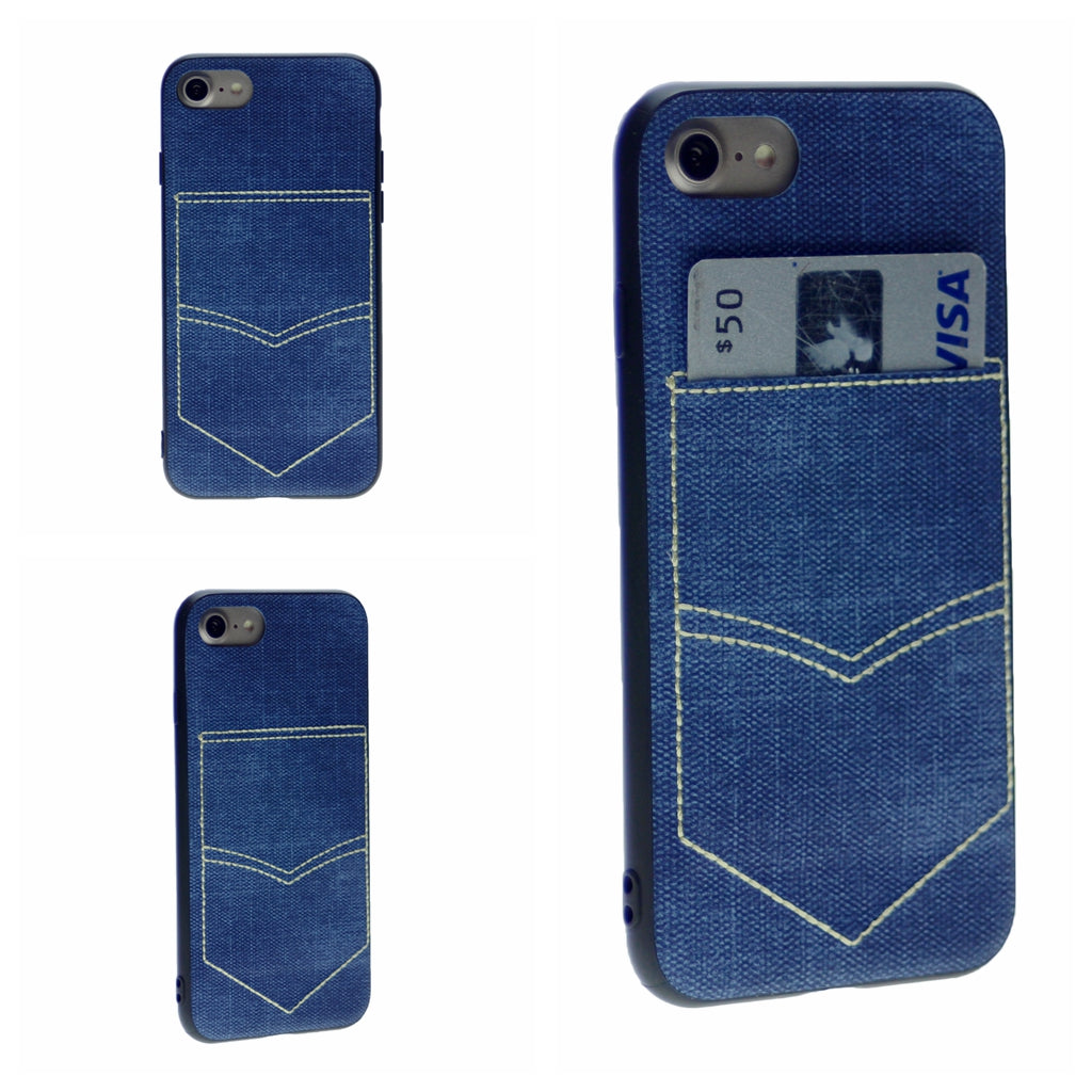 PC+TPU [1 Card] Wallet Card Slot Holder Denim Fabric Back Cover For iPhone 7 Plus, 8 Plus 5.5"