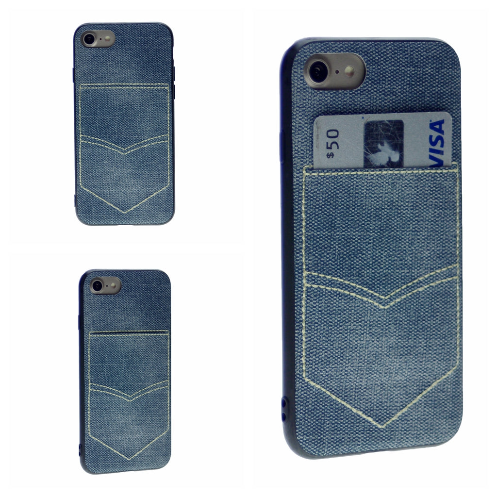 PC+TPU [1 Card] Wallet Card Slot Holder Denim Fabric Back Cover For iPhone 7, 8, SE(20) 4.7"