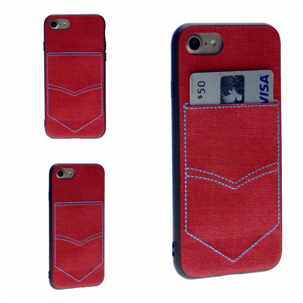 PC+TPU [1 Card] Wallet Card Slot Holder Denim Fabric Back Cover For iPhone 7, 8, SE(20) 4.7"