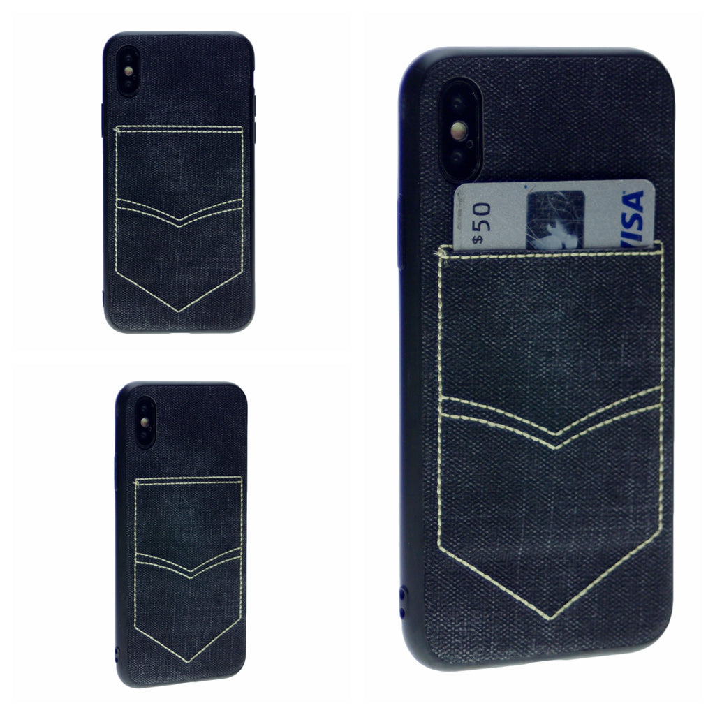 PC+TPU [1 Card] Wallet Card Slot Holder Denim Fabric Back Cover For iPhone X(10), iPhone XS 5.8"