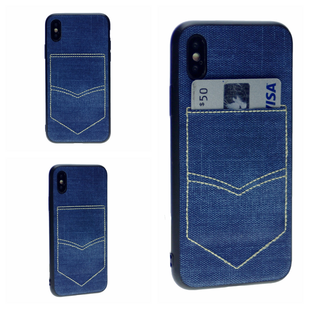 PC+TPU [1 Card] Wallet Card Slot Holder Denim Fabric Back Cover For iPhone X(10), iPhone XS 5.8"