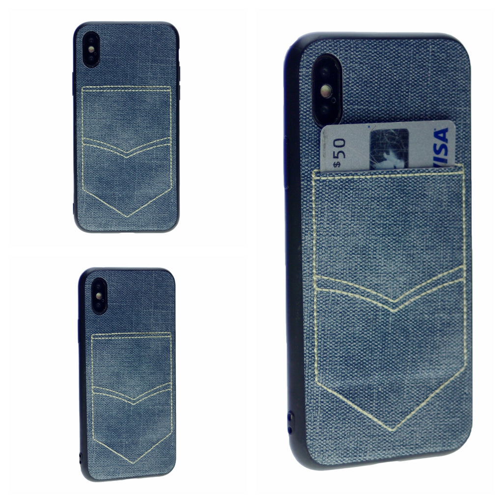 PC+TPU [1 Card] Wallet Card Slot Holder Denim Fabric Back Cover For iPhone X(10), iPhone XS 5.8"