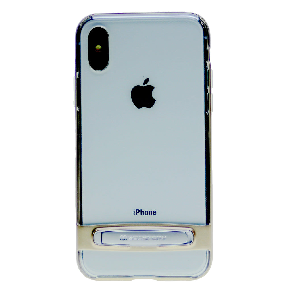 GOOSPERY for iPhone XR(6.1 inches) Detachable Electroplating Bumper Frame + TPU Shockproof Protective Back Cover Case with Holder