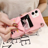 Cute Soft Silicone Animated Fashion Protective Back Cover with Pocket and Detachable Necklace for iPhone