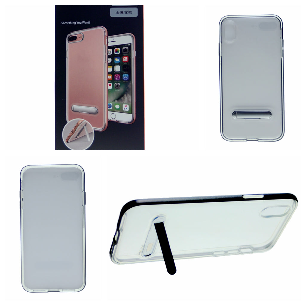 Slim Clear Tpu + Hard Frame Rubber Bumper For iPhone XR 6.1" with Metal Kickstand Case