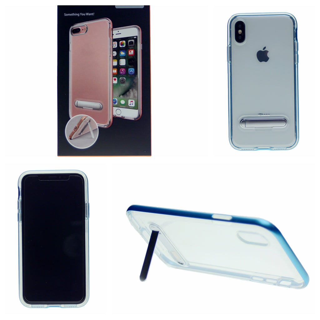Slim Clear Tpu + Hard Frame Rubber Bumper For iPhone X(10), iPhone XS 5.8" with Metal Kickstand Case