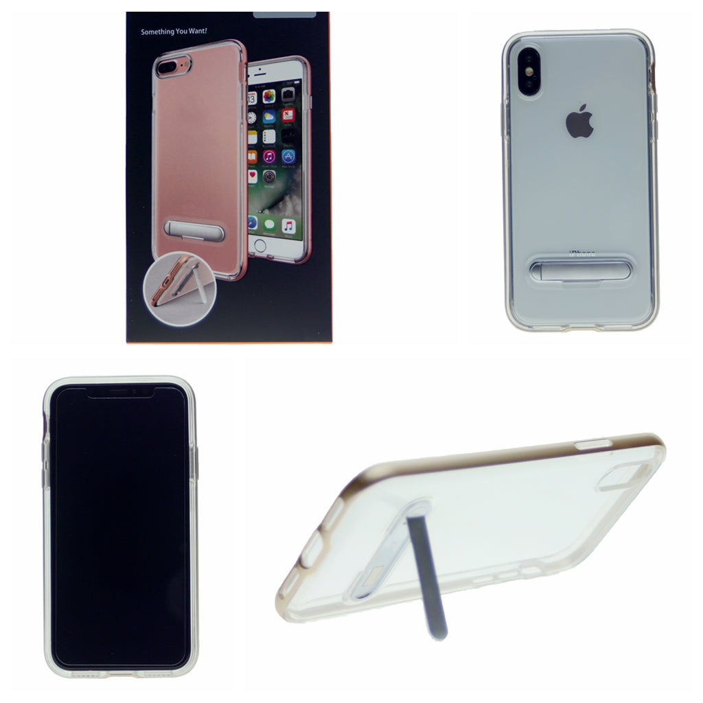 Slim Clear Tpu + Hard Frame Rubber Bumper For iPhone XR 6.1" with Metal Kickstand Case