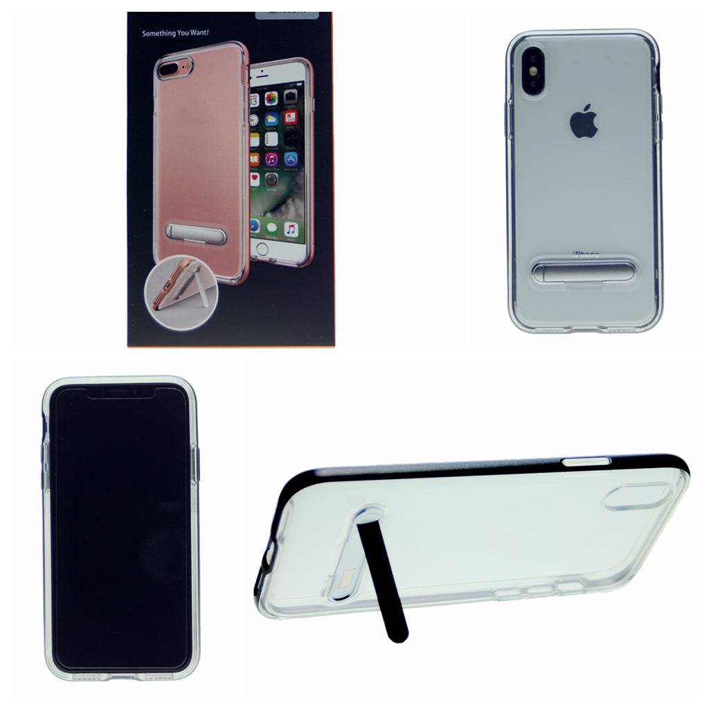 Slim Clear Tpu + Hard Frame Rubber Bumper For iPhone X(10), iPhone XS 5.8" with Metal Kickstand Case