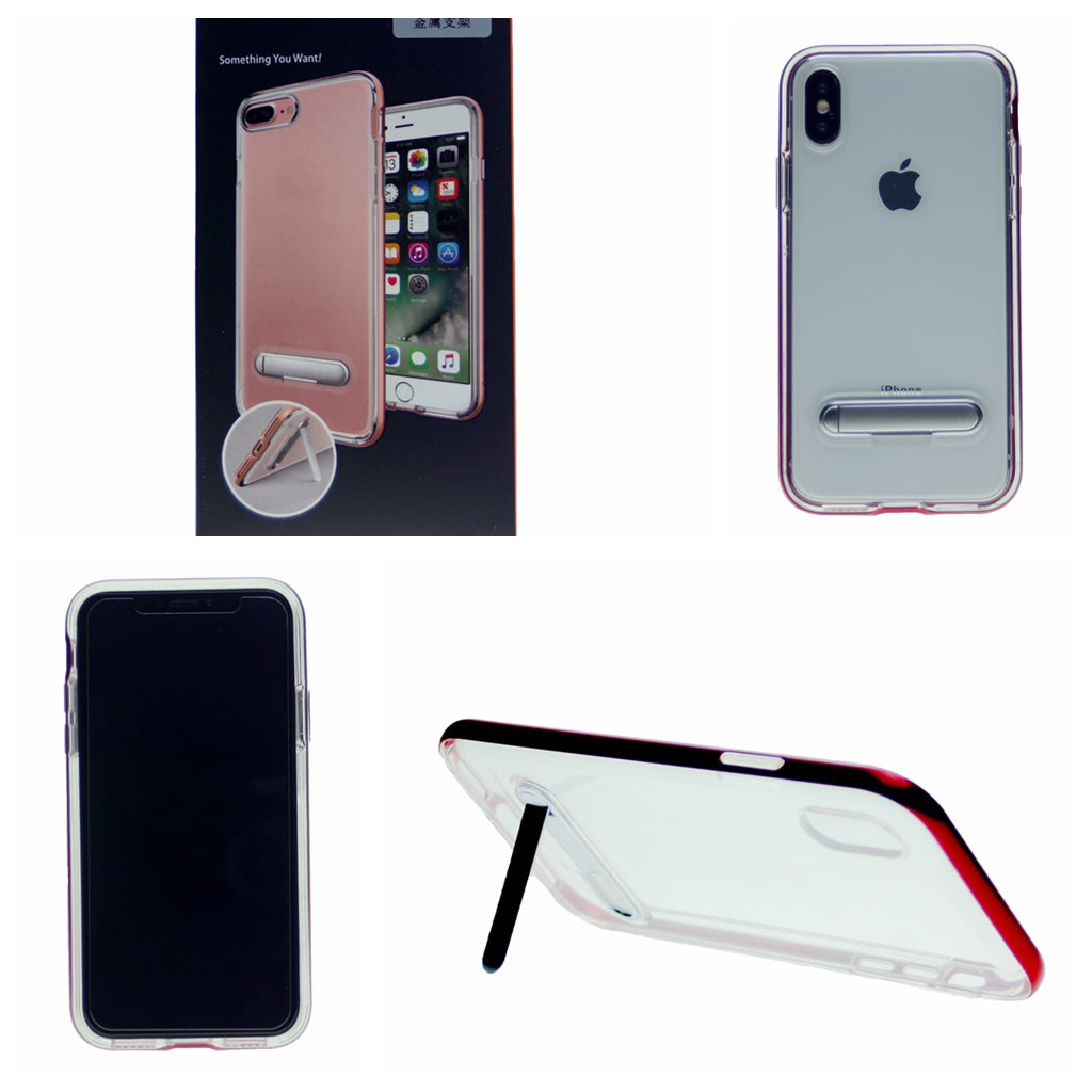 Slim Clear Tpu + Hard Frame Rubber Bumper For iPhone X(10), iPhone XS 5.8" with Metal Kickstand Case