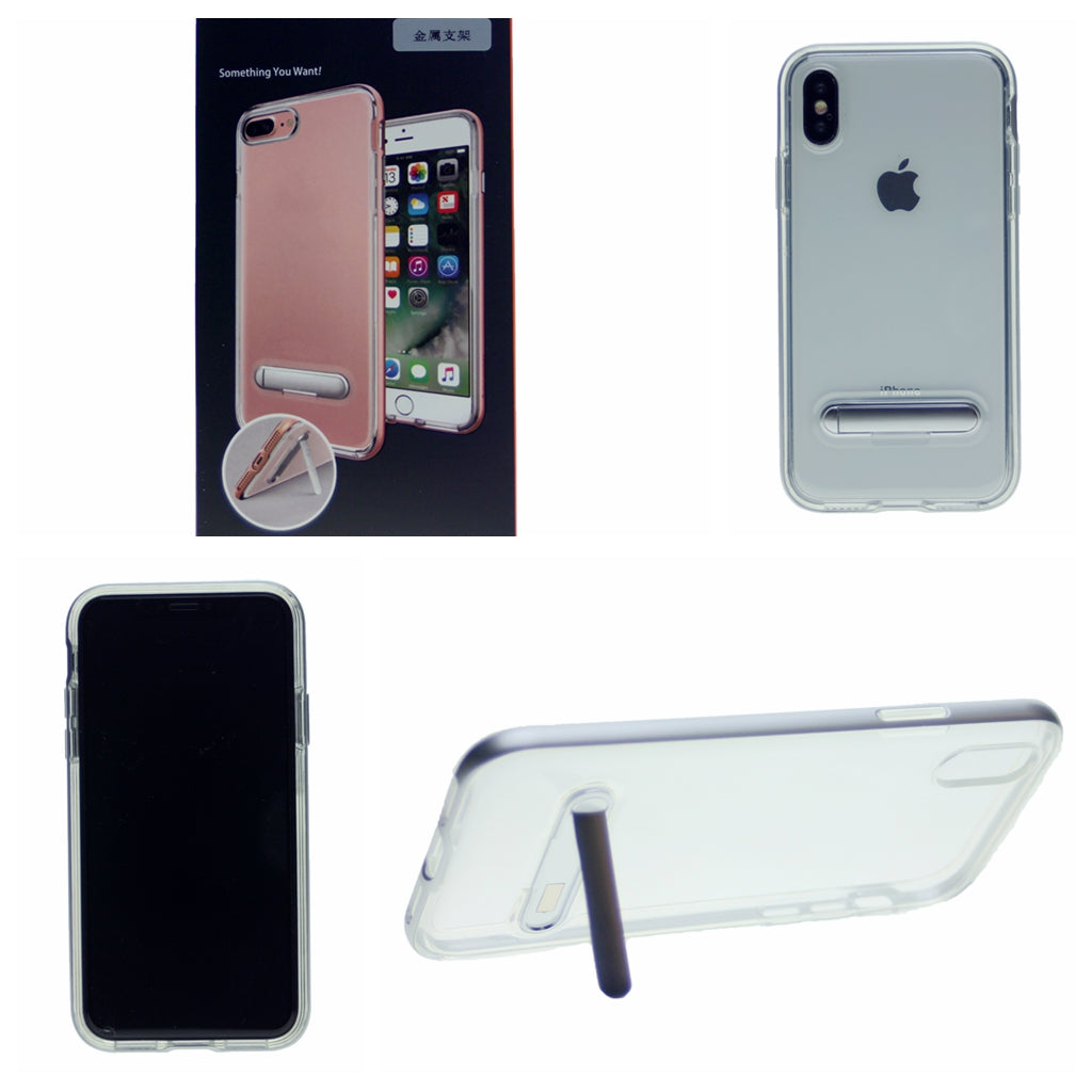 Slim Clear Tpu + Hard Frame Rubber Bumper For iPhone XR 6.1" with Metal Kickstand Case
