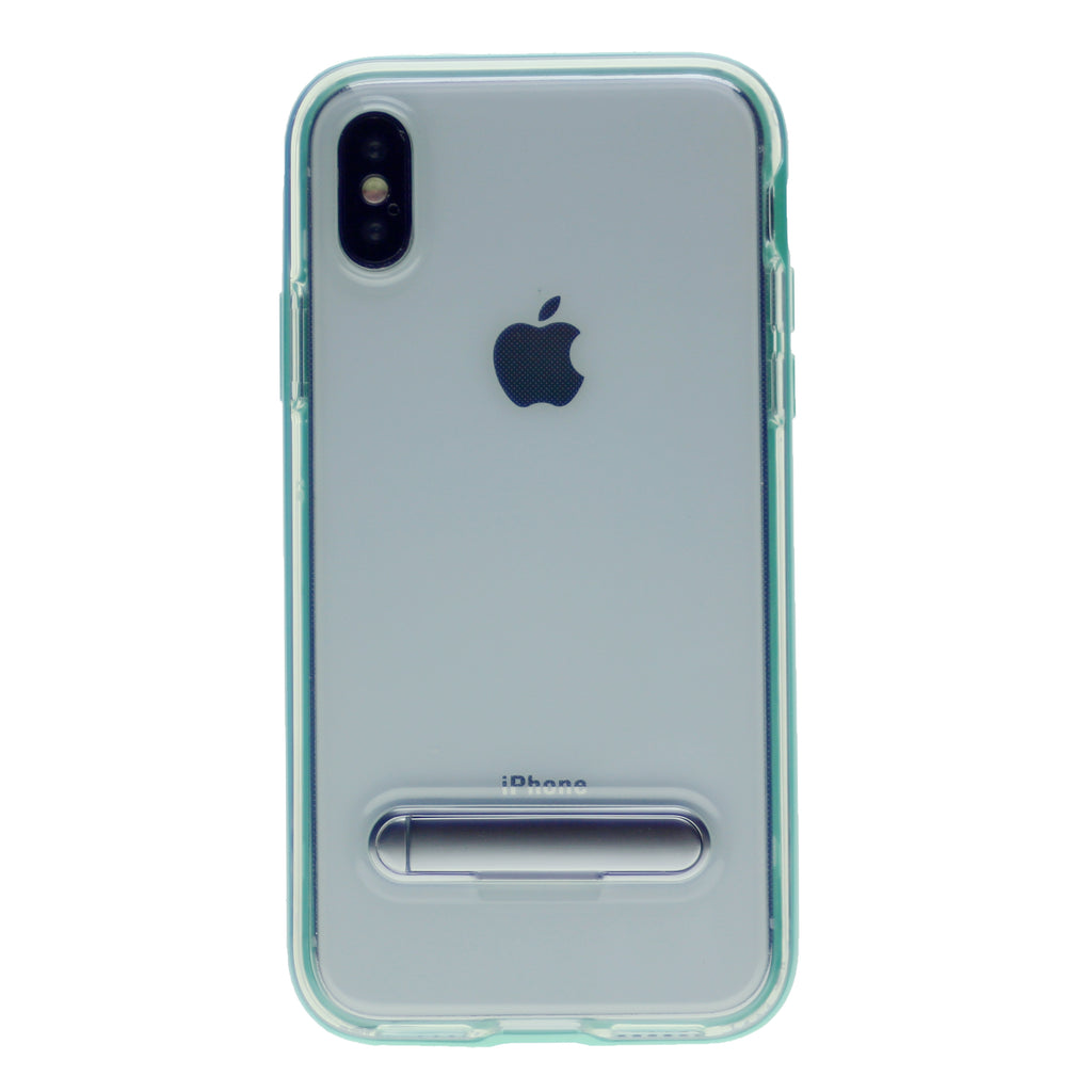 Slim Clear Tpu + Hard Frame Rubber Bumper For iPhone XR 6.1" with Metal Kickstand Case