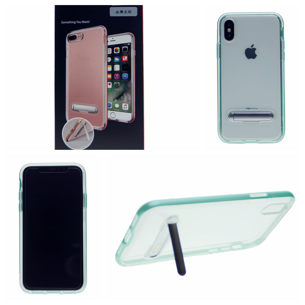 Slim Clear Tpu + Hard Frame Rubber Bumper For iPhone X(10), iPhone XS 5.8" with Metal Kickstand Case