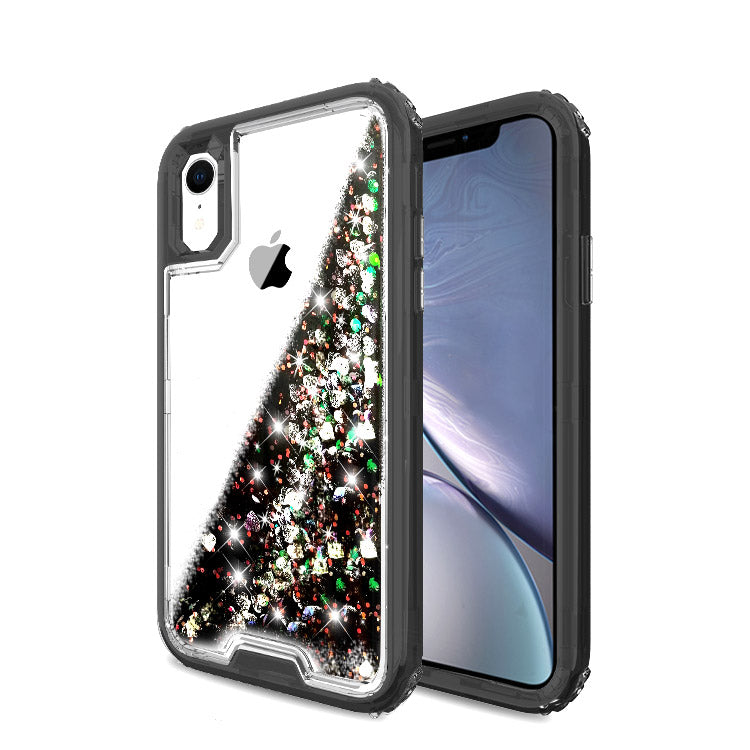 Liquid Bling Bling Sparkle Glitter 3 Layers Transparent Defender Armor Case For iPhone XR 6.1"