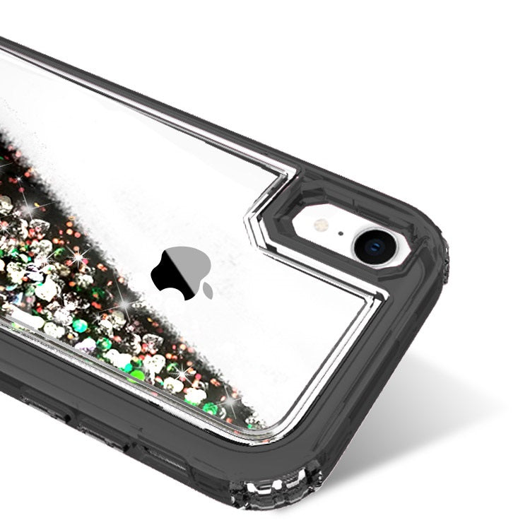 Liquid Bling Bling Sparkle Glitter 3 Layers Transparent Defender Armor Case For iPhone XR 6.1"