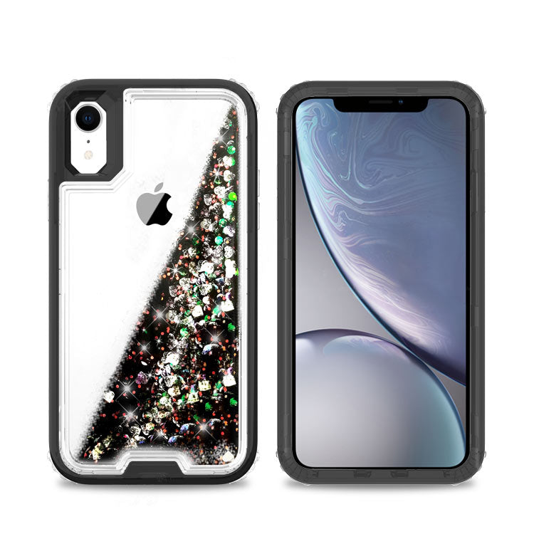 Liquid Bling Bling Sparkle Glitter 3 Layers Transparent Defender Armor Case For iPhone XR 6.1"